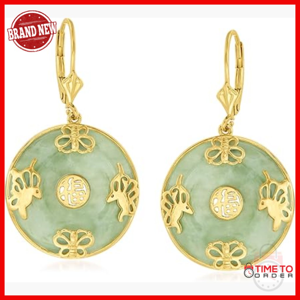 Jade Butterfly Drop Earrings 18kt Gold Over Sterling Lever Back